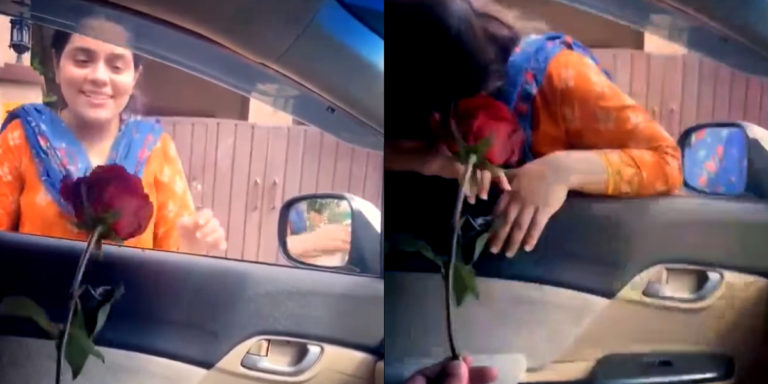 Husband surprising wife with a rose while dropping bananas wins internet