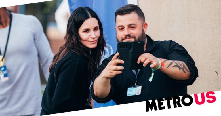 Courteney Cox hangs out with the crowd at Isle of Wight Festival