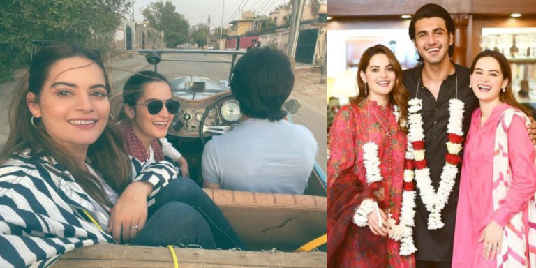 Aiman Khan enjoys an amusing vintage car ride with Minal & Ahsan