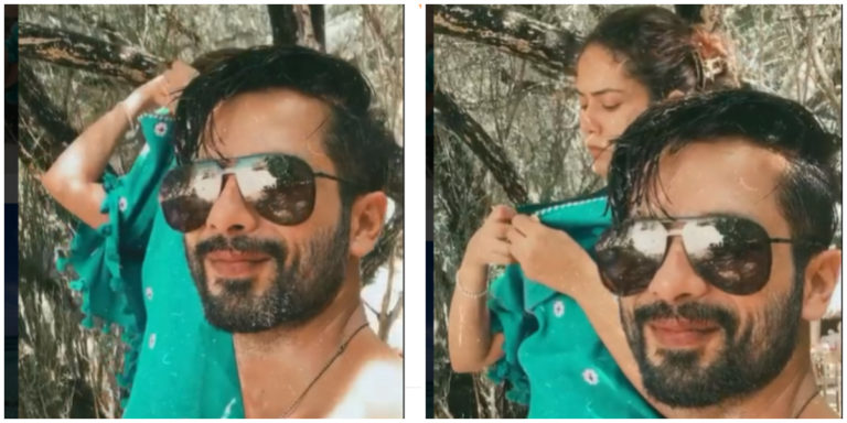 Shahid records his wife Mira Rajput attempting to put on her beach suit