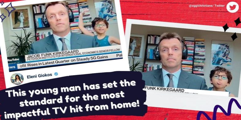 Father’s live TV interview on Bloomberg interrupted by son