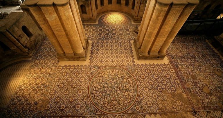 Palestinians unveil huge mosaic at Jericho desert castle