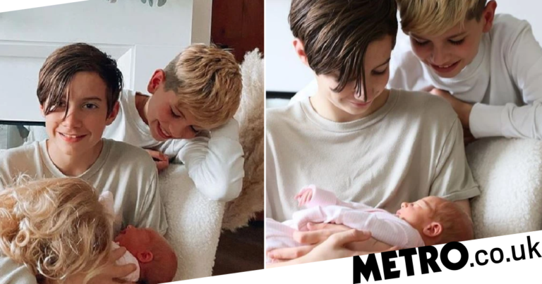 Stacey Solomon shares moment her sons meet baby daughter for first time