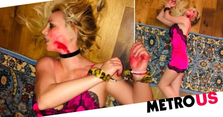 Britney Spears dresses as murder mystery victim for Halloween costume