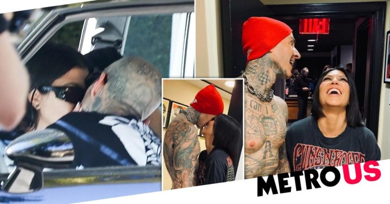 Kourtney Kardashian and Travis Barker kiss as he celebrates 46th birthday