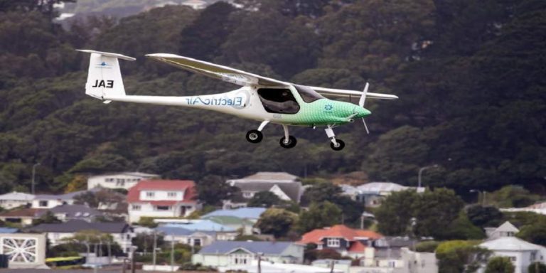 Cook Strait in New Zealand is crossed by an electric plane