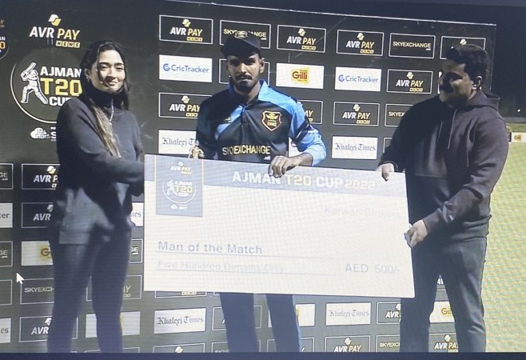 Keshav Sharma emerges hero of Ajman Heroes’ first win in the ninth match of the AJMAN T20 CUP powered By SKY EXCHANGE.NET