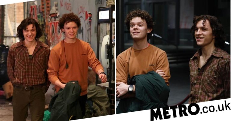 Tom Holland dons vintage attire as he films The Crowded Room in NYC