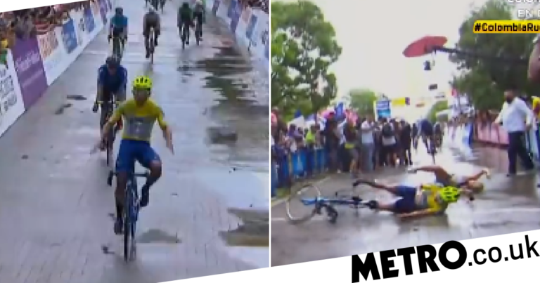 Cyclist runs over wife in shocking crash seconds after winning race