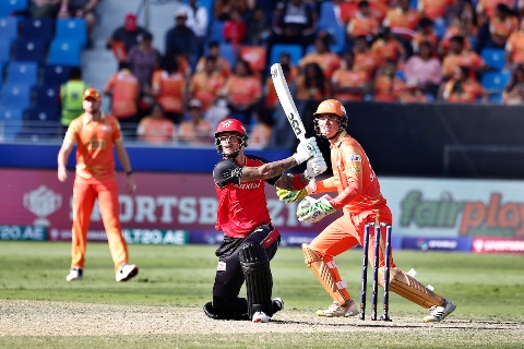 <strong>Alex Hales and Sherfane Rutherford’s unbeaten half centuries carry Desert Vipers past MI Emirates</strong>