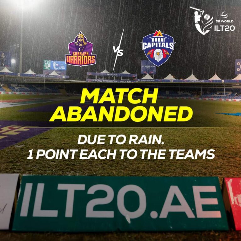 <strong>Sharjah Warriors-Dubai Capitals match called off after five overs due to rain</strong>
